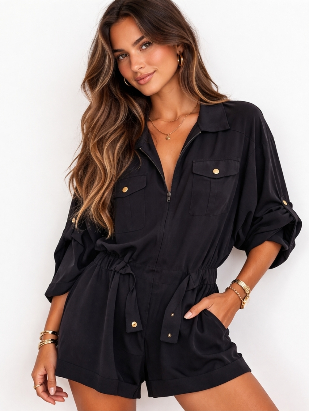 Paul & Joe Rendezvous Black Short Jumpsuit 100% Silk